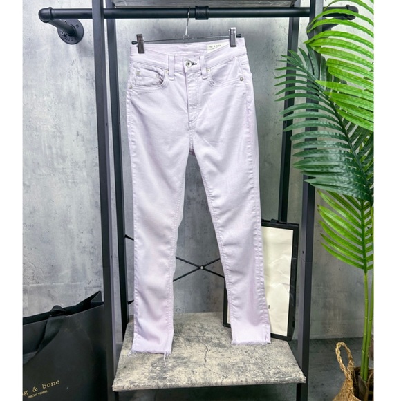 RAG & BONE | Purple High Rise Raw Frayed Hem Skinny Leg Ankle Jeans in ‘Lilac’ - Picture 3 of 12